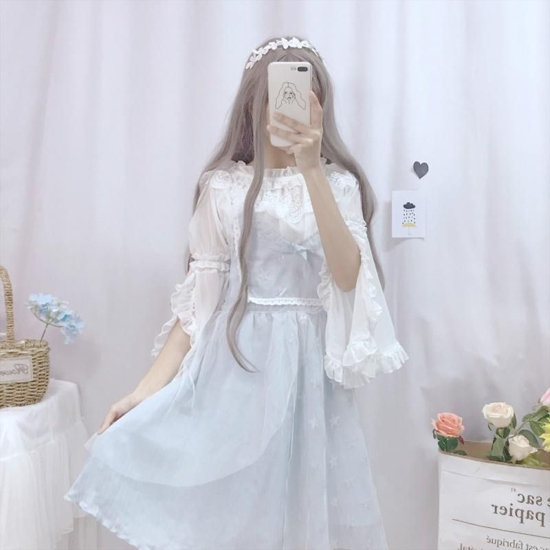 Áo Sơ Mi Voan Tay Xếp Nếp Phối Ren Bên Trong Phong Cách lolita Mùa Thu Dễ Phối Đồ