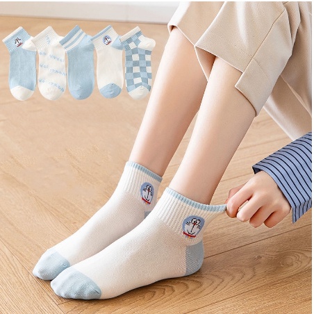 Tất Cổ Ngắn Nữ Xanh Dương Họa Tiết Đôremon Siêu Xinh, Set Vớ Nữ Nhiều Màu Sắc 88346 Shopkhotong vp88