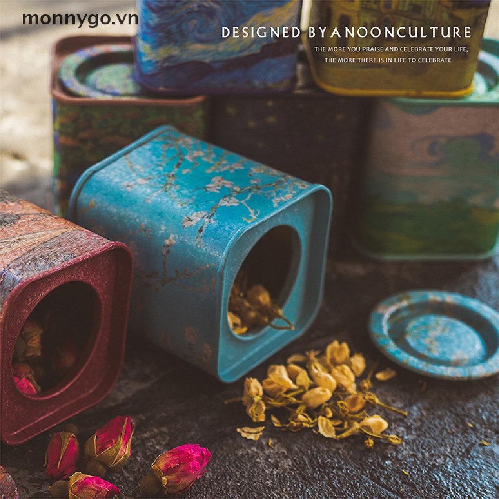 Hộp Thiếc Đựng Đồ Hình Vuông Phong Cách Retro