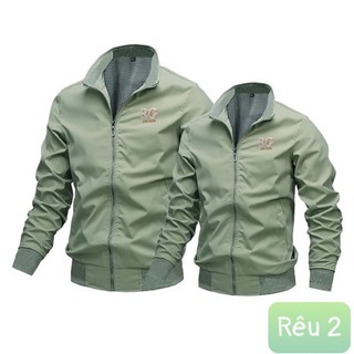 Mã Số RÊU 2 Áo Gió Nam Nữ chất liệu dù gió 2 lớp cao cấp chuẩn dáng from áo cặp nam nữ màu xanh rêu có thêu chữ