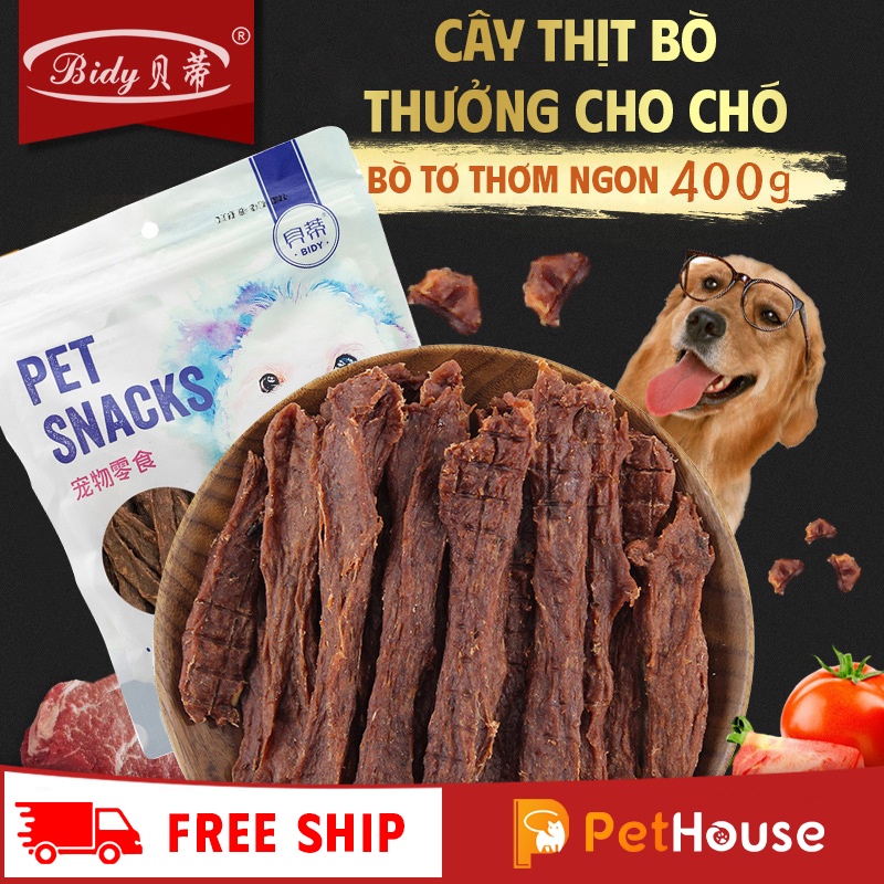 Thanh thịt bò phi lê nguyên chất bổ sung Canxi cho chó Bidy (400gr/túi) Bánh thưởng cho chó mèo thú cưng