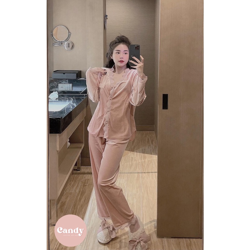 Bộ ngủ nhung mặc nhà - Bộ ngủ thu đông Candy