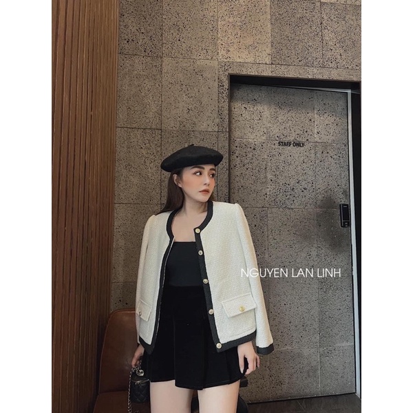 SET ĐẦM ĐEN DÂY+ KHOÁC CROP DẠ(chuyên sỉ)