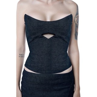 Set corset cúp ngực & chân váy jean cạp trễ