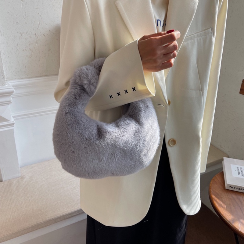 Túi xách IELGY vải lông màu trơn thắt nút thời trang cho nữ