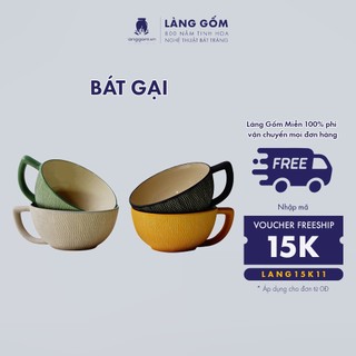 Bát tô chén ăn cơm có quai, họa tiết gại thủ công (xước kiểu gại, dáng mới, màu trơn)-Gốm sứ Bát Tràng cao cấp-Làng Gốm