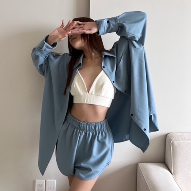 COMMON SENSE - Quần áo sơ mi unisex oversized màu baby blue