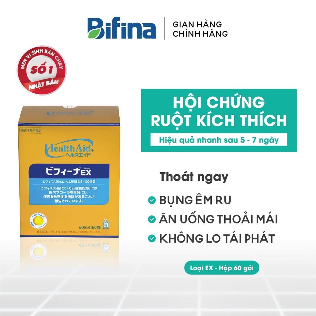 Bifina Nhật Bản - Hỗ trợ giảm hội chứng ruột kích thích và đại tràng co thắt - Loại EX và S - Hộp 60 gói