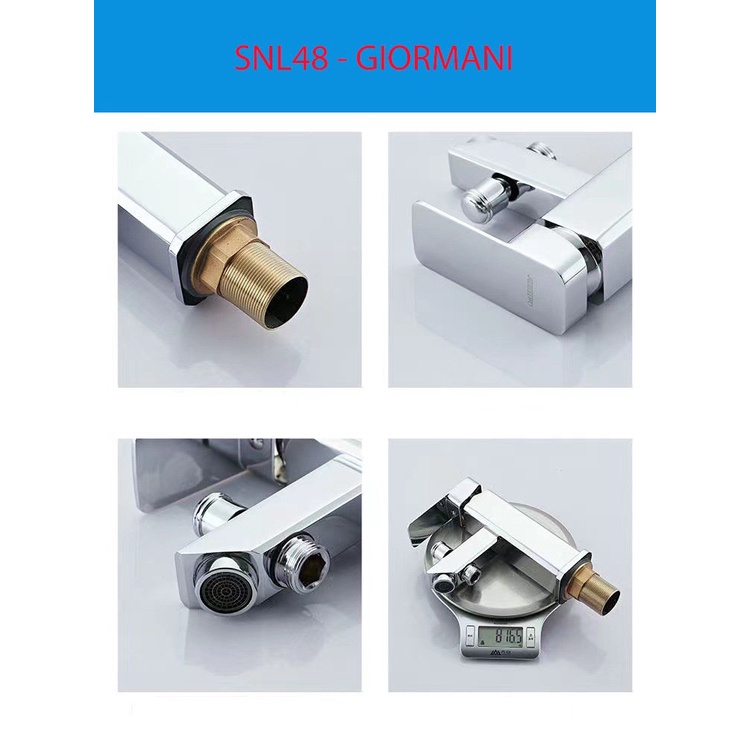 Trọn bộ sen tắm kiêm vòi lavao nóng lạnh vuông bóng cao cấp SNL48-VHS05 kèm vòi hoa sen tăng áp và đôi dây cấp inox