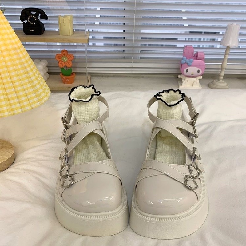 Giày Lolita Nữ Quai Đan Chéo Khoá Trái Tim Xinh Xắn