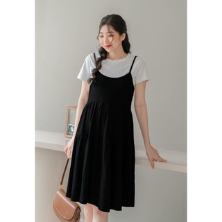 EVERMOM | Set yếm bầu công sở babydoll đen phối áo trắng