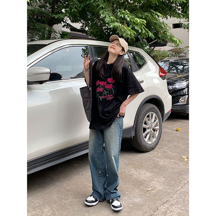 Quần Jean Ống Rộng Lưng Cao Phong Cách Retro Mỹ Thời Trang Mùa Hè Mới Cho Nữ