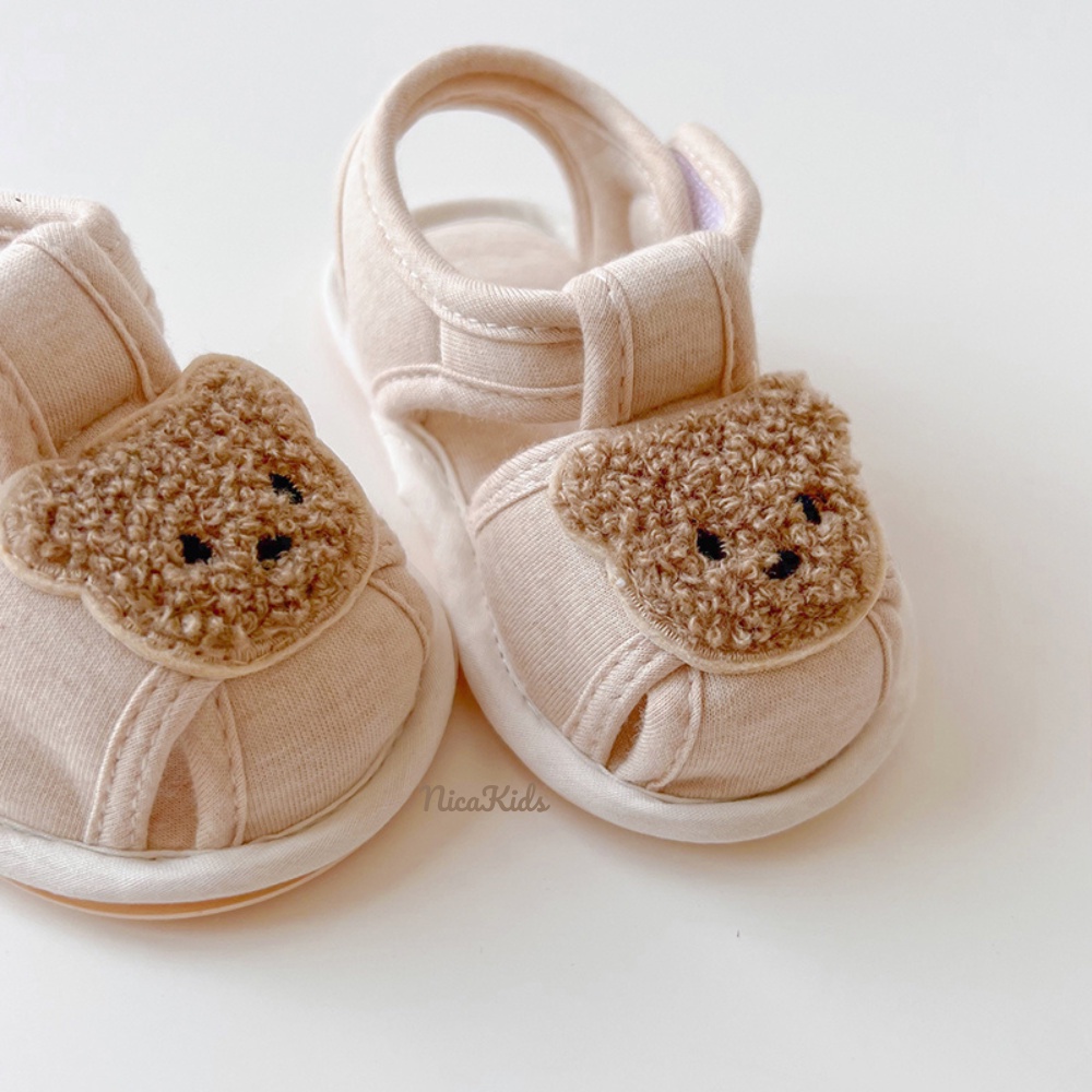 Sandal tập đi, giày tập đi cho bé 0-18 tháng tuổi, xăng đan chống trơn trượt đính gấu thỏ cho bé trai bé gái 003