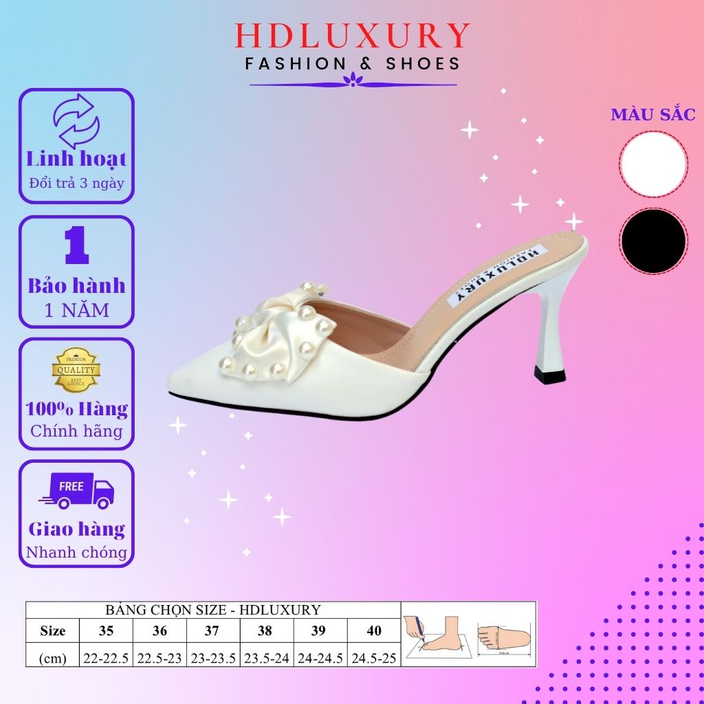 Guốc cao gót 5 phân mũi nhọn HDLUXURY bít mũi ngọc trai A 18