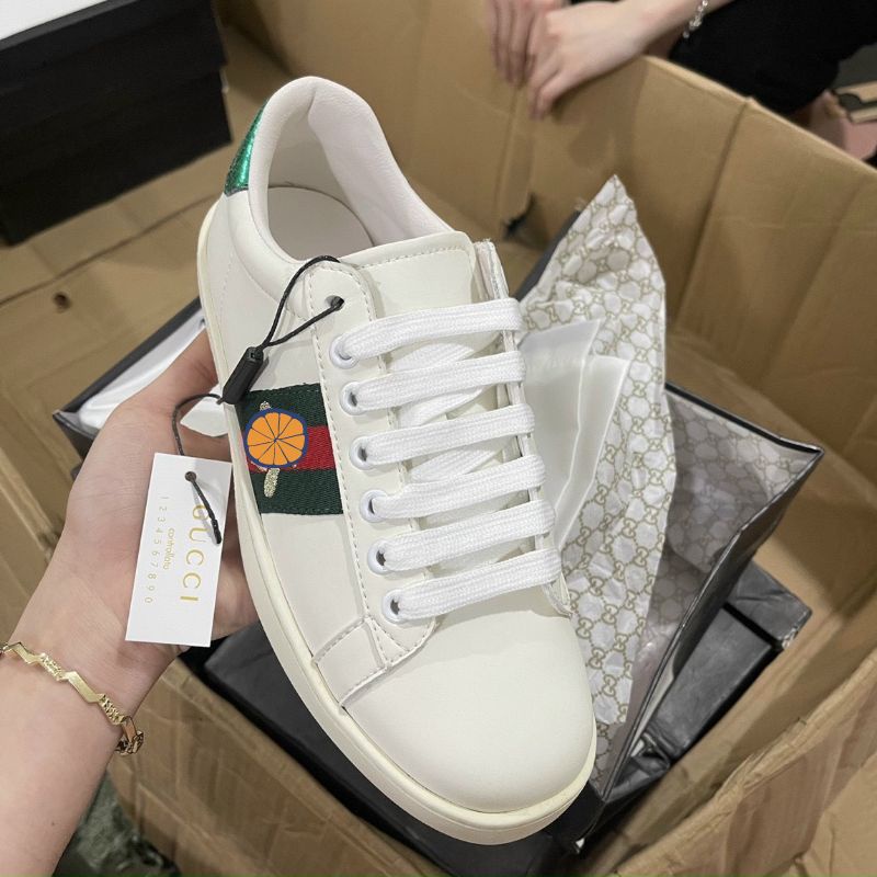 Giày thể thao gu.cci rắn thêu, Sneaker GC Môi love, GC white blue vạch xanh đỏ đế thơm - Hộp Xanh + Thẻ