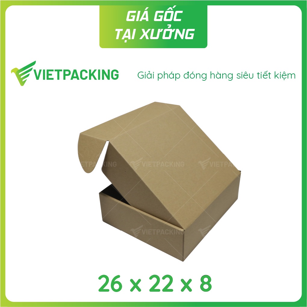 26x22x8 - 25 hộp carton nắp gài hông đẹp, giấy cứng, form chắc chắn V1075