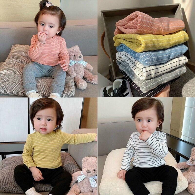 ÁO LEN GIỮ NHIỆT CHO BÉ CỔ 3 PHÂN HOẠ TIẾT KẺ NGANG