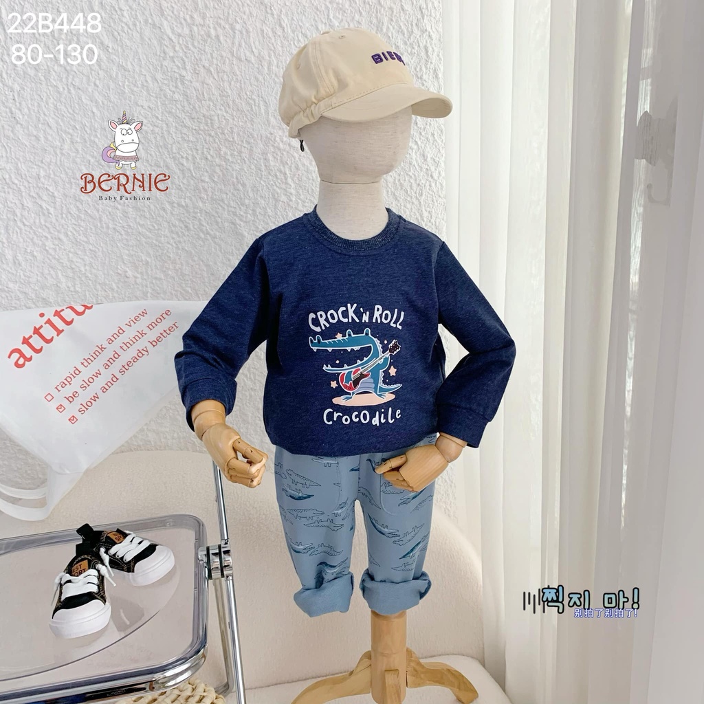 Bộ da cá dài tay Bernie họa tiết cá sấu cho bé trai