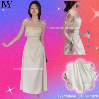 Đầm midi 2 dây lụa mềm mại cột dây vai khoét eo trắng đen đỏ dự tiệc đi biển dạo phố bigsize cúp ngực dạ hội cúp ngực