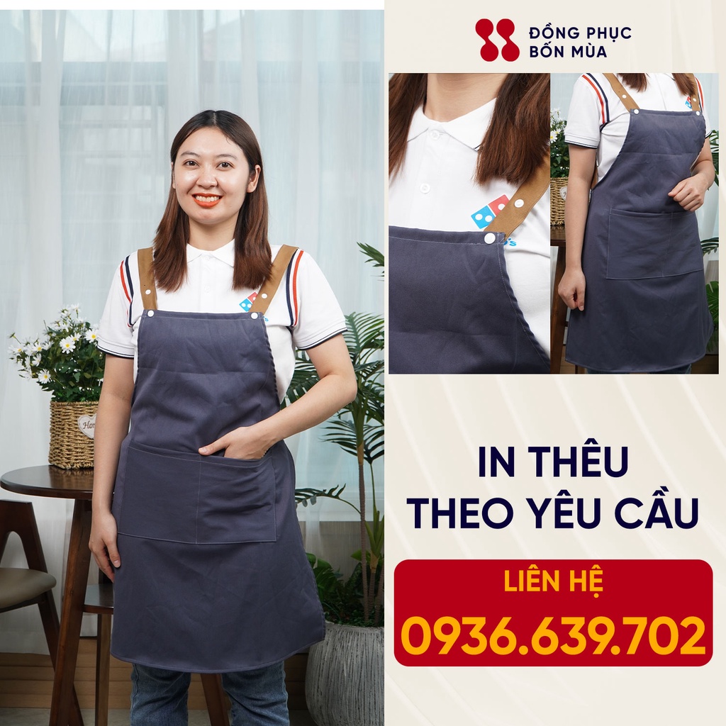 Tạp dề Dài phục vụ Tạp dề Yếm nhiều túi làm đồng phục nhân viên vải Kaki sẵn hàng kèm video