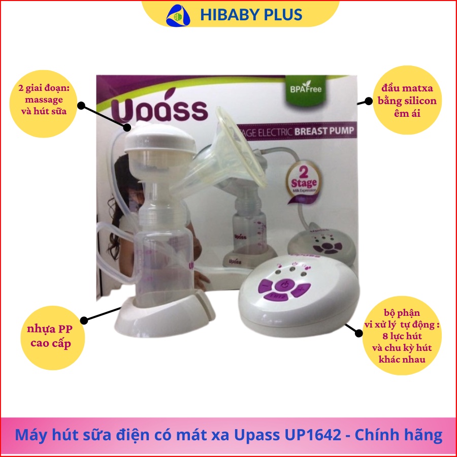 Máy hút sữa thông minh có mát xa silicone Upass. 2 phiên bản cho mẹ; máy vắt cầm tay UP1637 và máy hút sữa điện UP1642