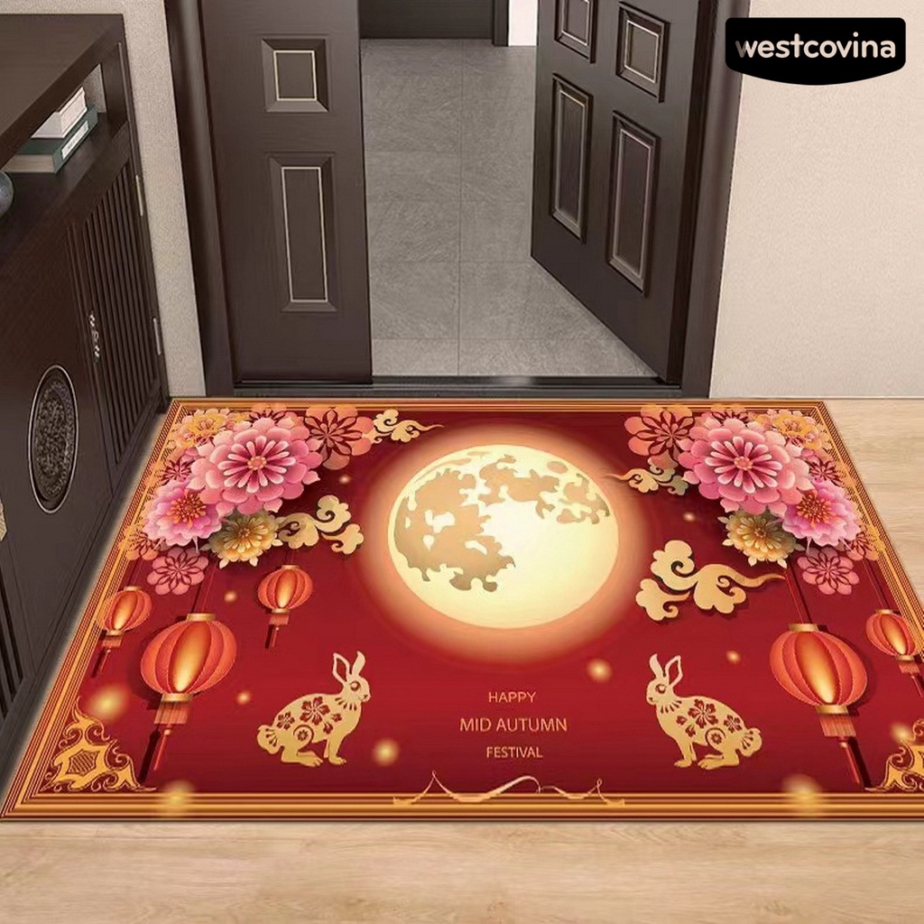 [Hot]☃Thảm Chùi Chân Chống Trượt Bằng Polyester Mềm Mại Họa Tiết Thỏ Phong Cách Trung Hoa