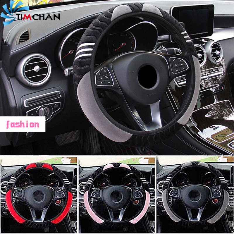 Vỏ Bọc Vô Lăng Xe Hơi 37-38CM Bằng Vải Lông Giữ Ấm Tai Mèo Hoạt Hình Nhiều Màu Sắc Chống Trượt