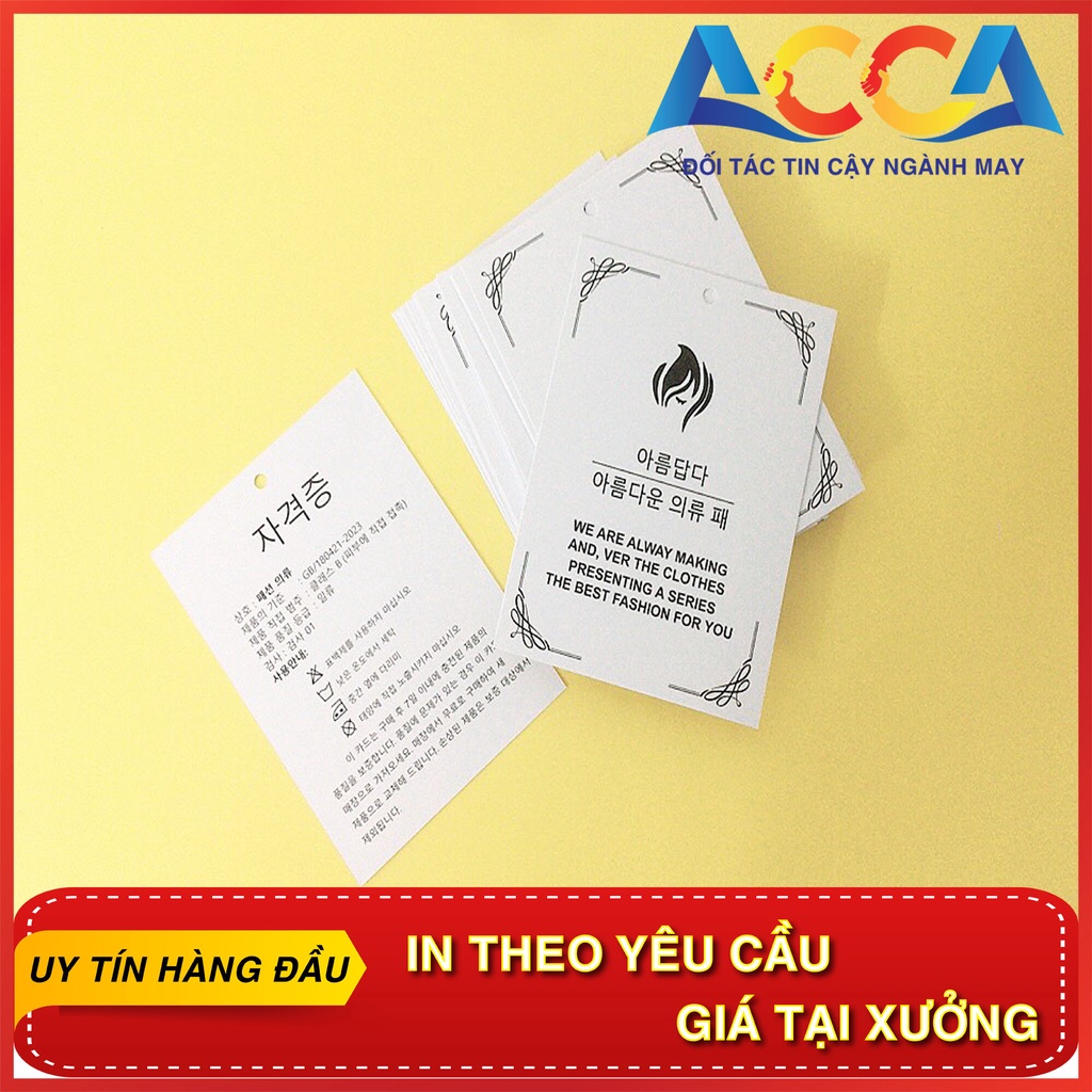Tag giấy bán sẵn nhãn mác quần áo ACCA - Thẻ bài tag mác  chữ hàn dùng cho quần áo quảng châu ,thời trang nam nữ trẻ em