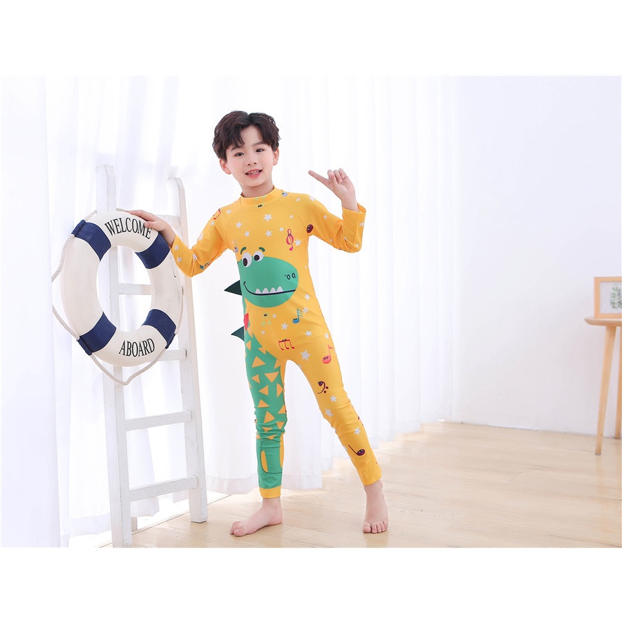 Bộ Đồ Bơi Một Mảnh Áo Tay Dài Phối Quần Dài Khô Nhanh In Họa Tiết Động Vật Dễ Thương Thời Trang Mùa Hè Cho Bé Trai 3-12 Tuổi