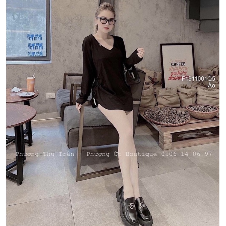 Áo thun giấy dài tay cổ V tem chữ TT1911