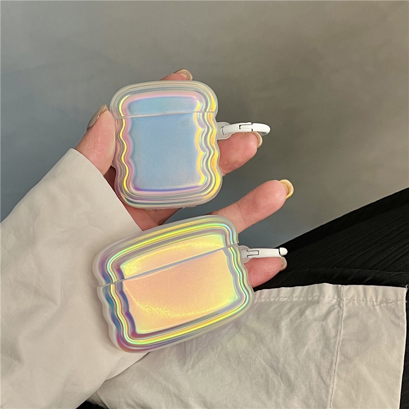 Vỏ Bảo Vệ Hộp Sạc Tai Nghe airpods pro2 1 2 3 pro 2023 Không Dây Màu Cầu Vồng laser Kèm Móc Tiện Dụng