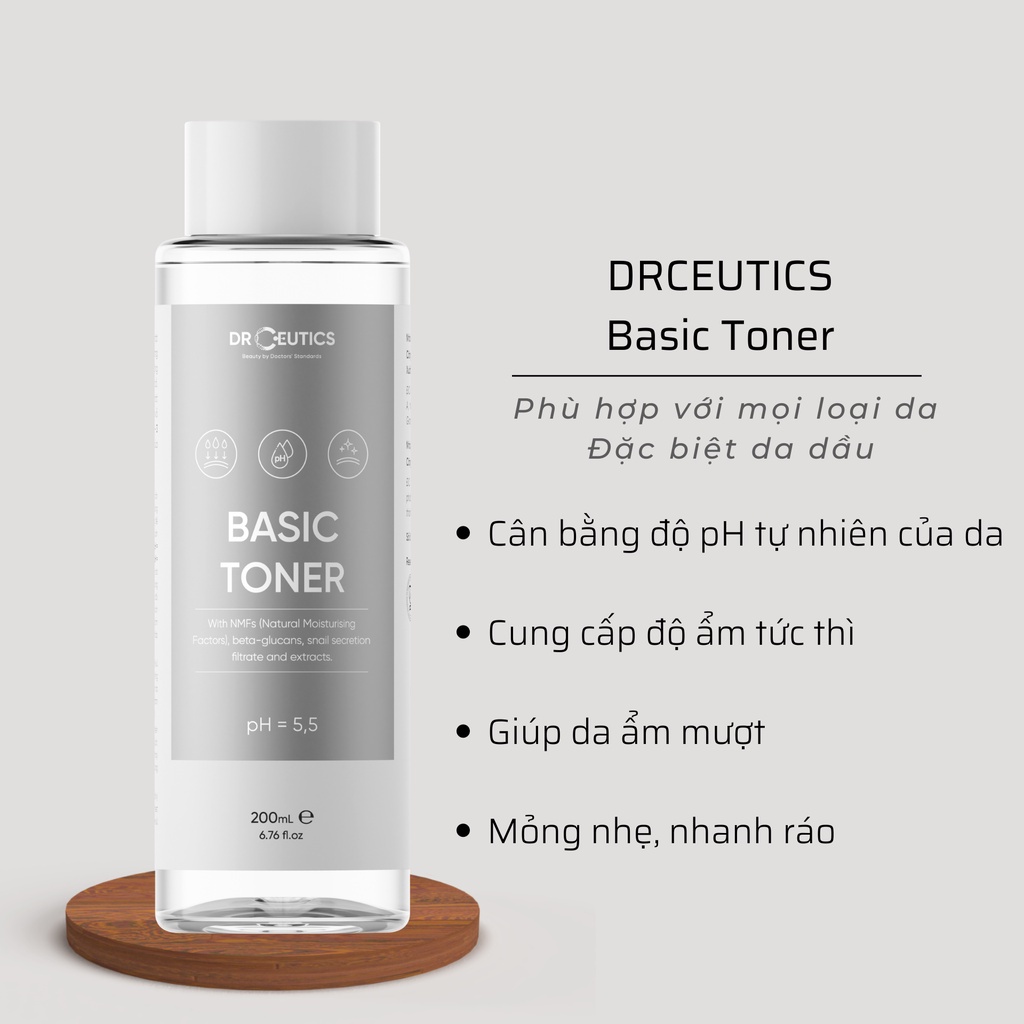 Nước cân bằng Dr.Ceutics Basic Toner, Standard Toner cấp ẩm, làm dịu da 200ml