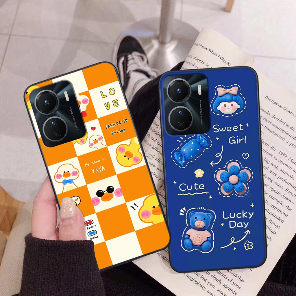 Ốp Vivo Y16 in hình gấu vịt caro nhiều màu sắc ngộ nghĩnh dễ thương