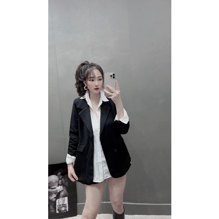 Set Áo Khoác Vest Kèm Áo Sơ Mi Trắng , Set Áo Blazer Kèm Áo Sơ Mi Dáng Giấu Quần