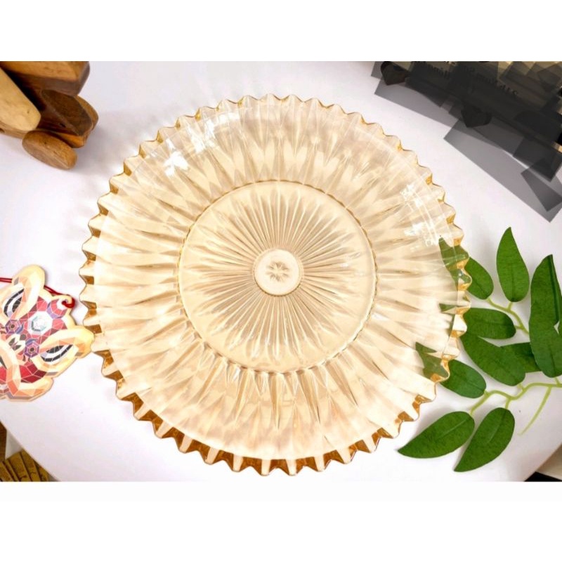 #Giá hủy diệt# Khay, đĩa thủy tinh tinh hình tròn tia mặt trời trời màu trắng, màu vàng_úp cốc , decor hoa quả, bánh kẹo
