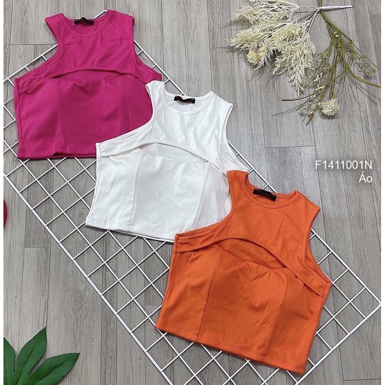 Áo thun croptop màu khoét ngực cổ tròn sát nách TT1411