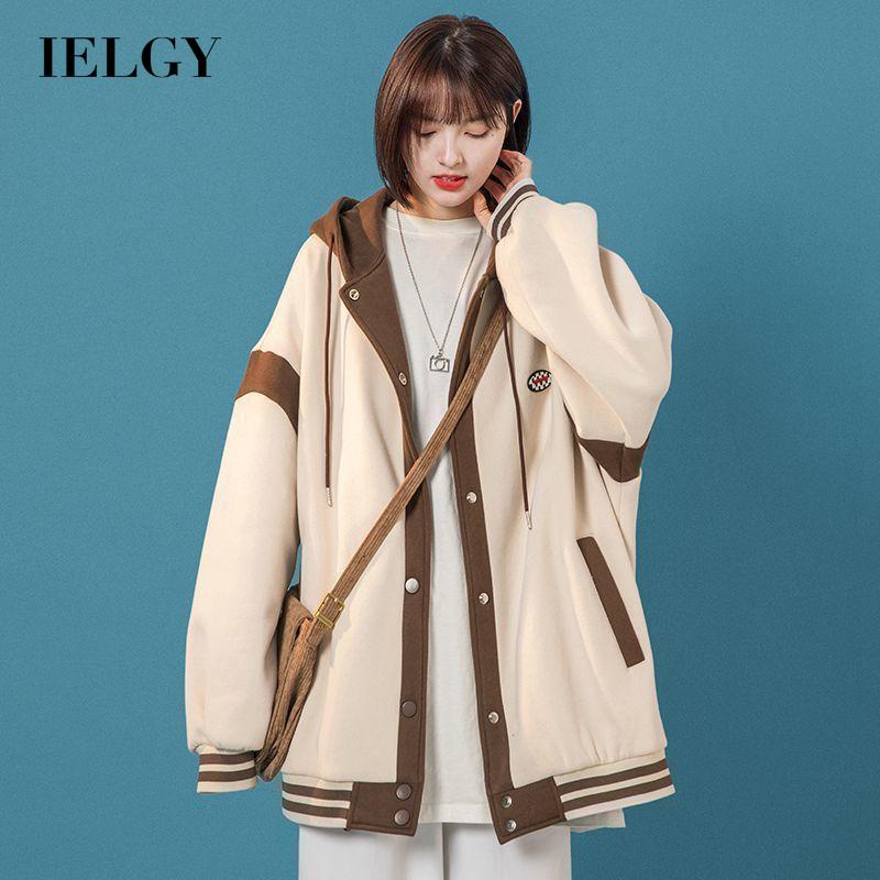 IELGY IELGY Áo Khoác Bóng Chày Dáng Suông Có Nón Cho Nam Nữ
