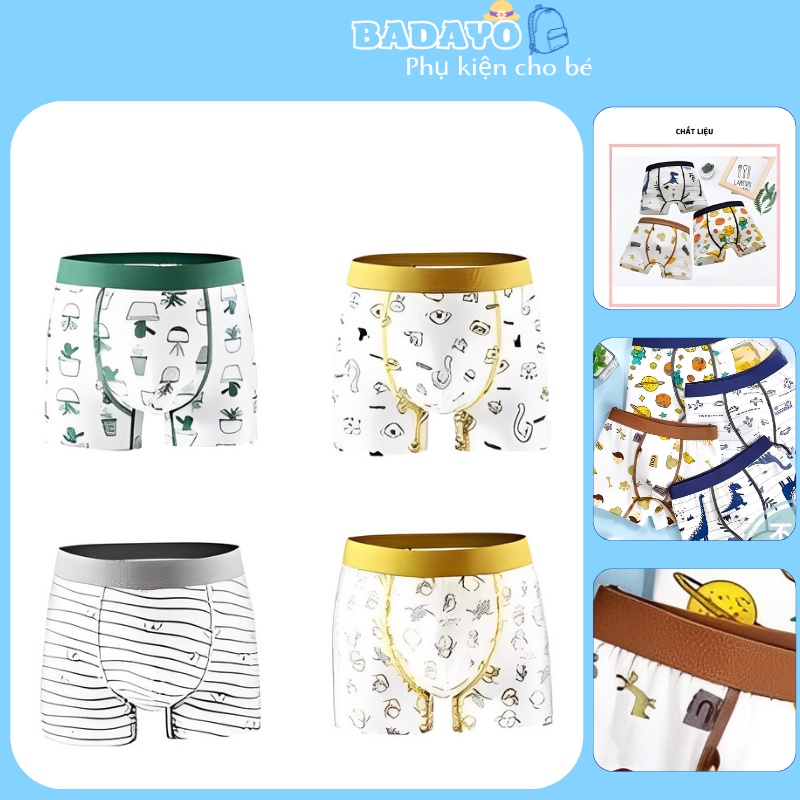 Combo 4 quần lót bé trai quần sịp đẹp cho trẻ em nam từ 6 đến trên 14 tuổi Badayo L2.002.NNXL