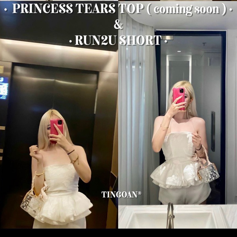 TINGOAN®  - Áo croptop cúp quây chất liệu ren dệt hoa nổi bèo gấu trắng PRINCESS TEARS TOP/WH