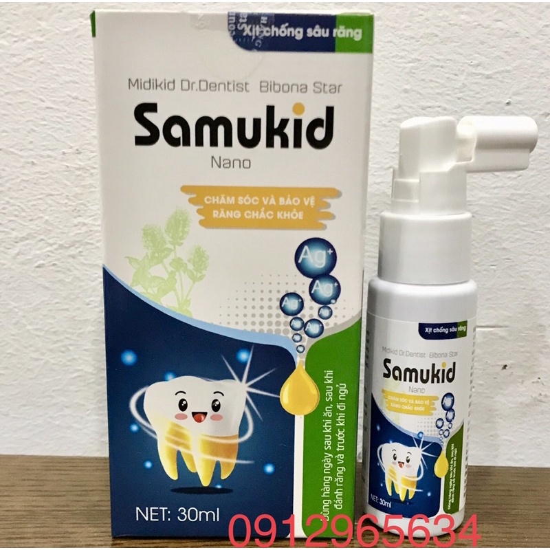 Xịt chống sâu răng sún răng thơm miệng thảo dược Midikid Dr.Dentist Bibona Star Samukid Nano khoẻ mạnh 30ml chính hãng
