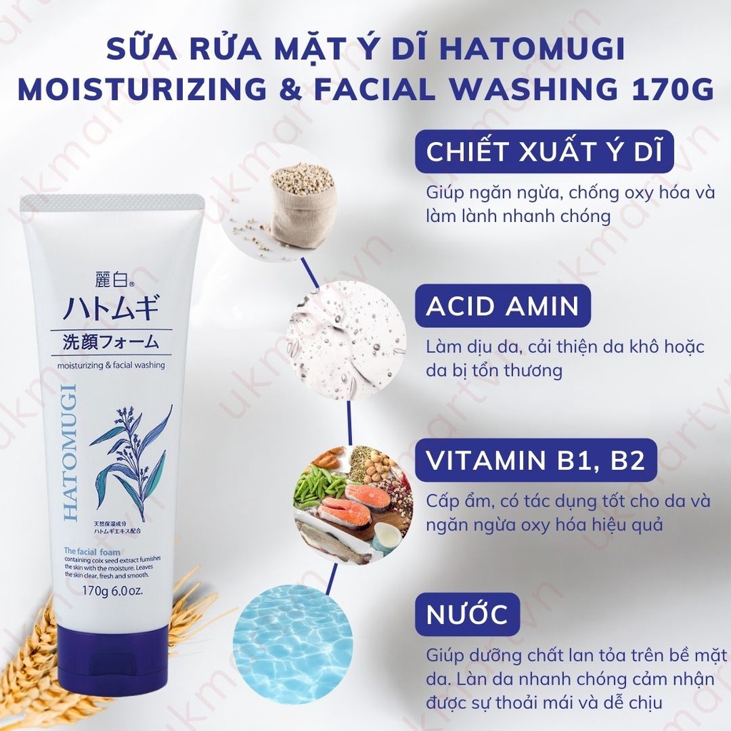 SỮA RỬA MẶT TRẮNG DA ý dĩ Hatomugi Naturie – Nhật bản