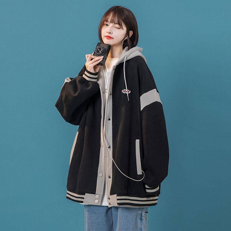 IELGY IELGY Áo Khoác Bóng Chày Dáng Suông Có Nón Cho Nam Nữ