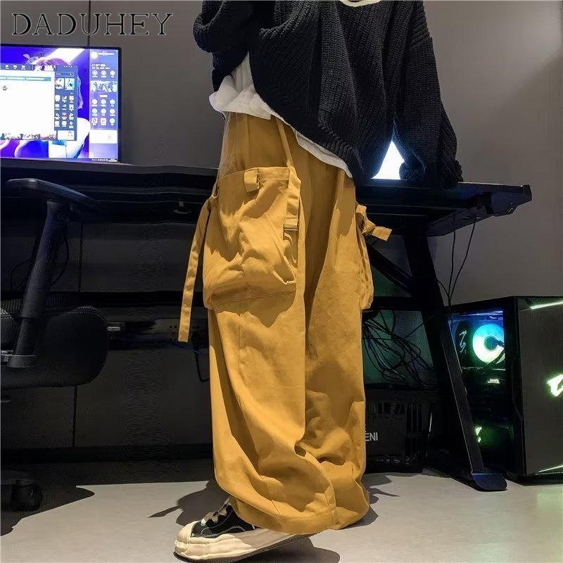 DaDuHey Men's 2022 New American Retro High Street Straight Pants Ins Fashion Casual Pants Trend Multi-Pocket All-Matching Overalls