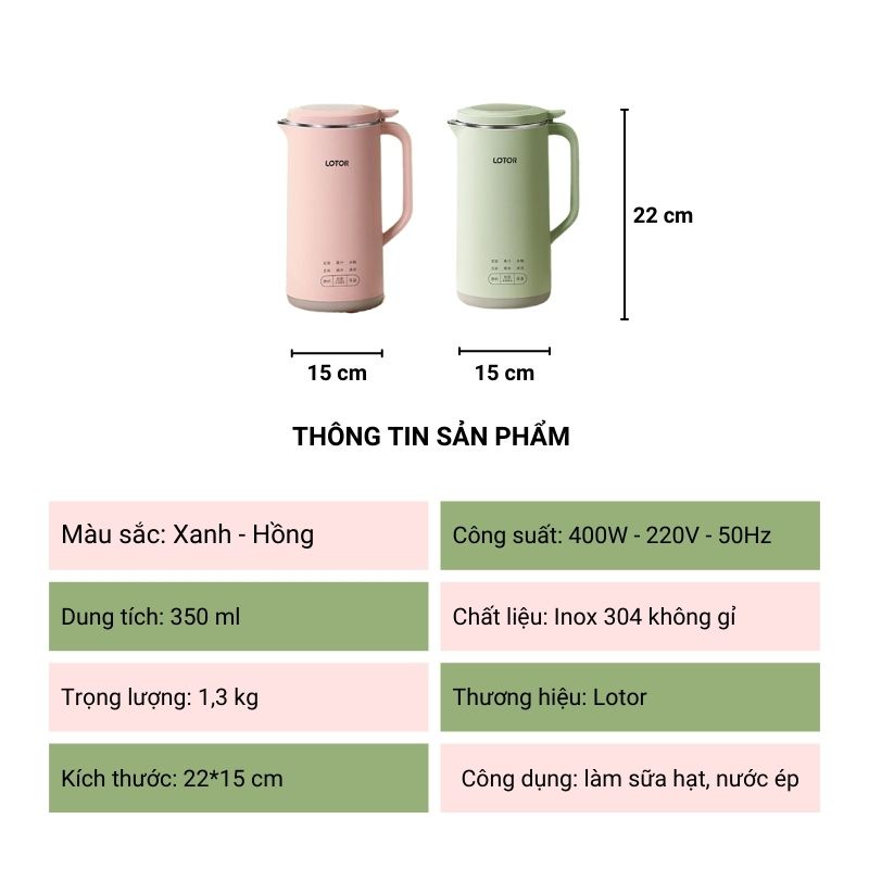Máy làm sữa hạt mini LOTOR chính hãng, Máy xay nấu đa năng 5 in 1 xay sữa đậu nành, sinh tố hoa quả BH 12 tháng