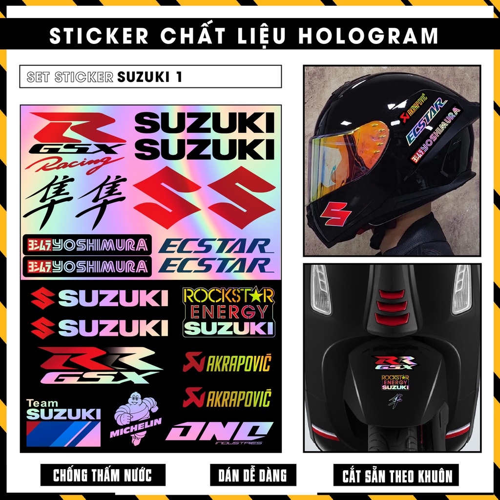 Set Sticker Suzuki 1 Đổi Màu Dán Xe Máy Mũ Bảo Hiểm Điện Thoại Laptop ... | Tem Decal Hình Dán Yoshimura Akrapovic