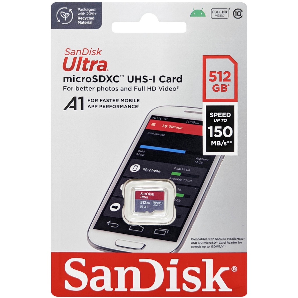 Thẻ nhớ MicroSDXC SanDisk Ultra 512GB A1 150MB/s - Bảo Hành 5 Năm