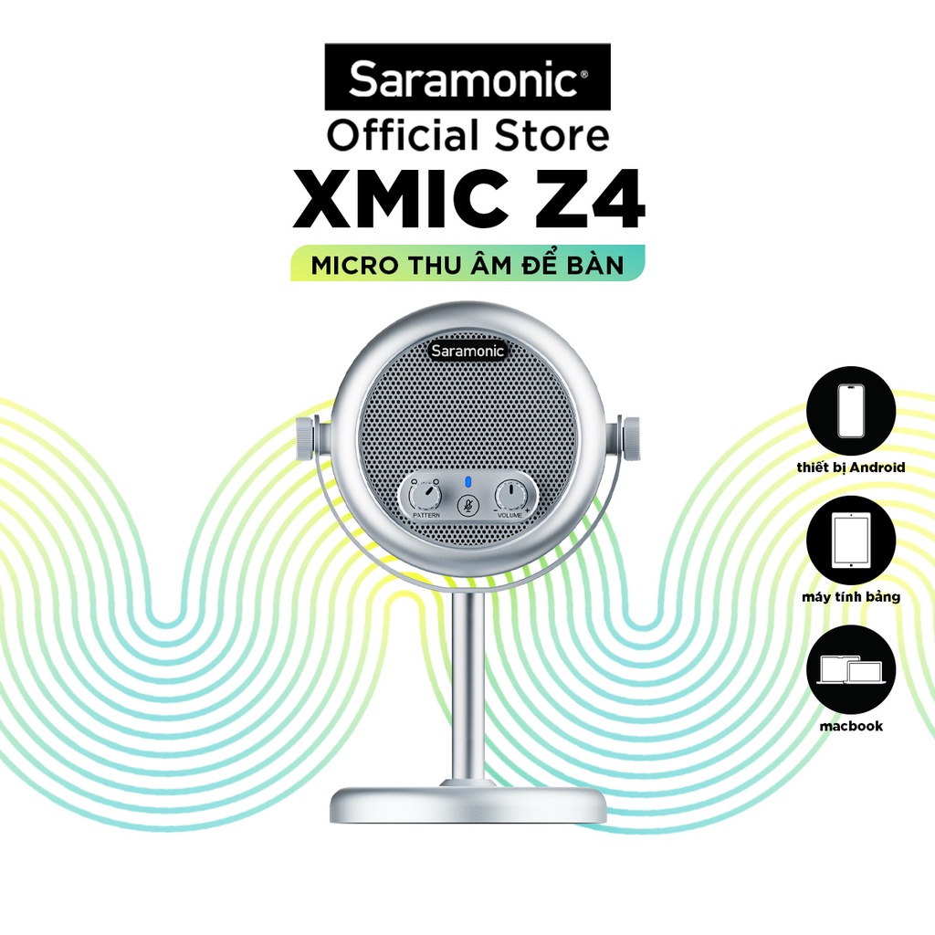 Micro thu âm để bàn USB Saramonic Xmic Z4 - Dành thiết bị Android, máy tính bảng, laptop - Bảo hành chính hãng 24 tháng