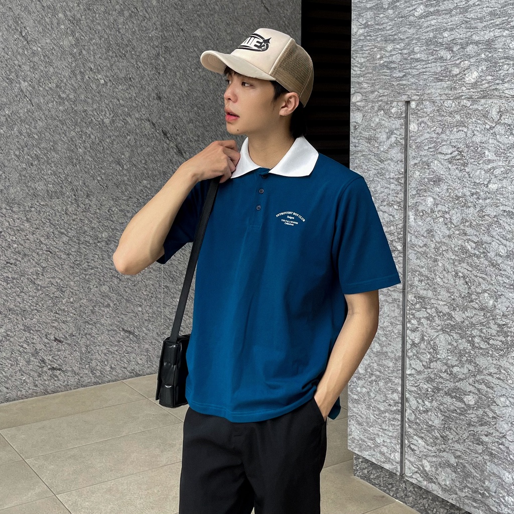 Áo thun Polo dáng Crop Introvert Boy Club - Xanh