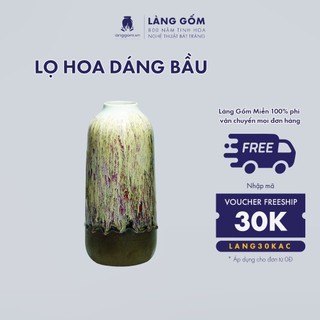 Bình cắm hoa trang trí, lọ hoa gốm sứ màu kem men chảy kiểu bầu, gốm sứ Bát Tràng cao cấp - Làng Gốm