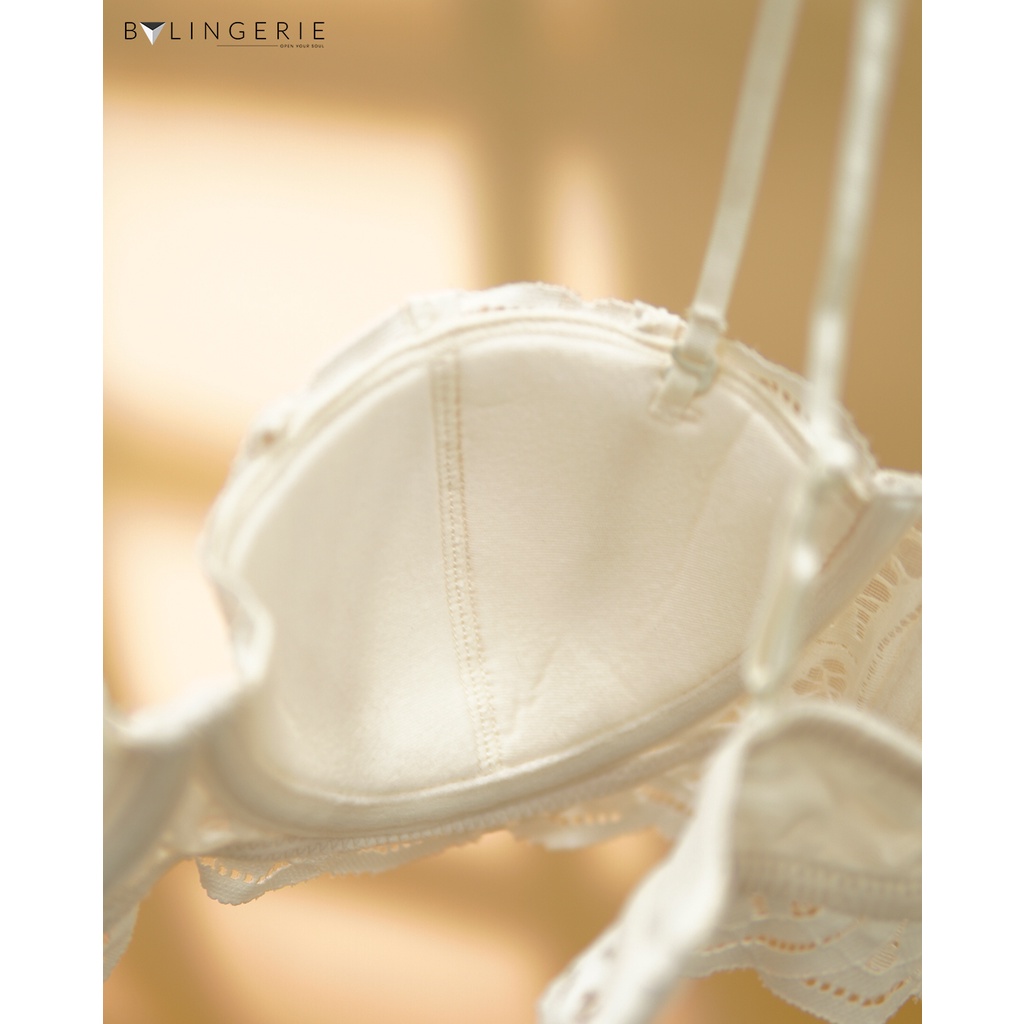 Áo lót ren nữ BY LINGERIE màu xanh xám trắng và đen gọng dẻo mút mỏng B332